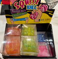 Display box of assorted marbled bumpy cube squeeze toys